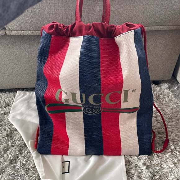 GUCCI Canvas Logo Sylvie Stripe Drawstring - Picture 10 of 12